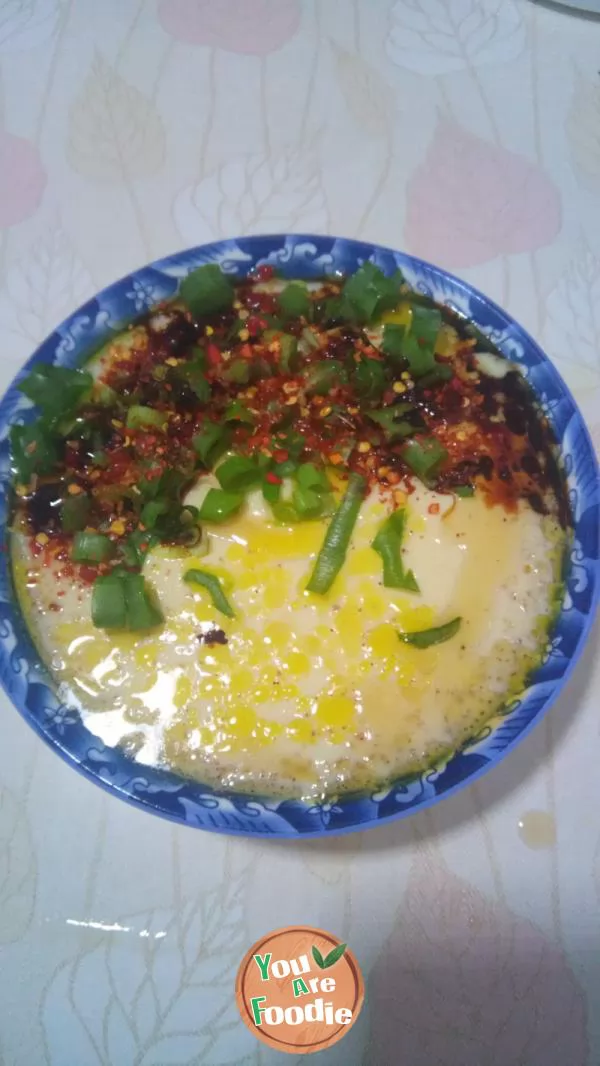 Steamed large bowl of egg soup in rice cooker