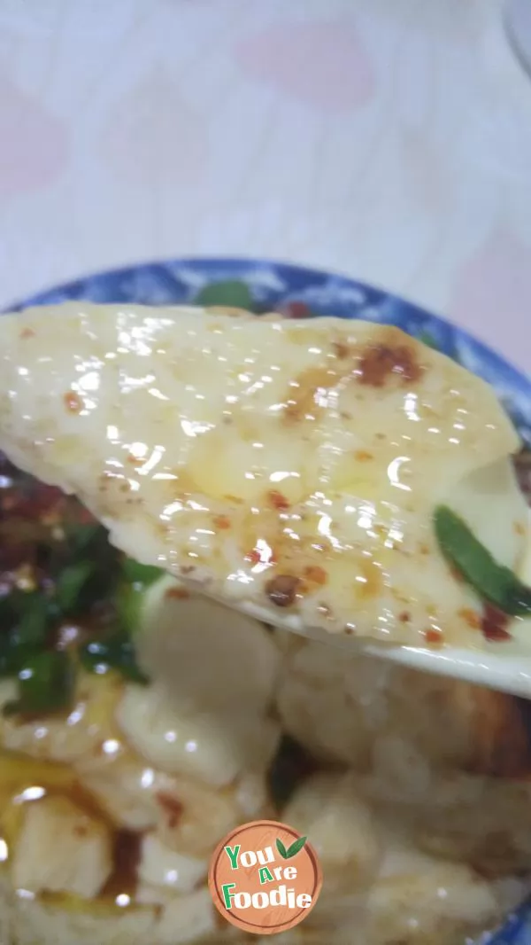 Steamed large bowl of egg soup in rice cooker