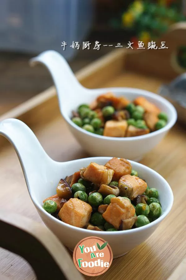 Salmon and diced peas