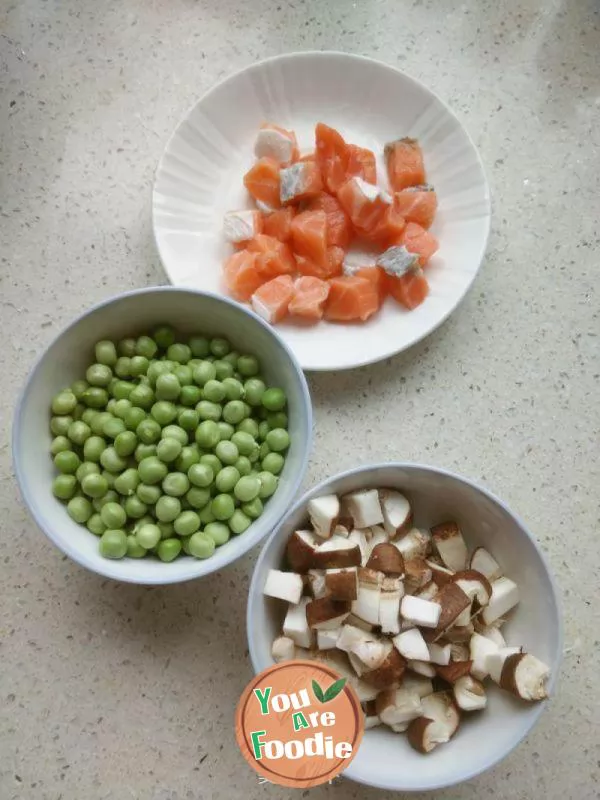 Salmon and diced peas