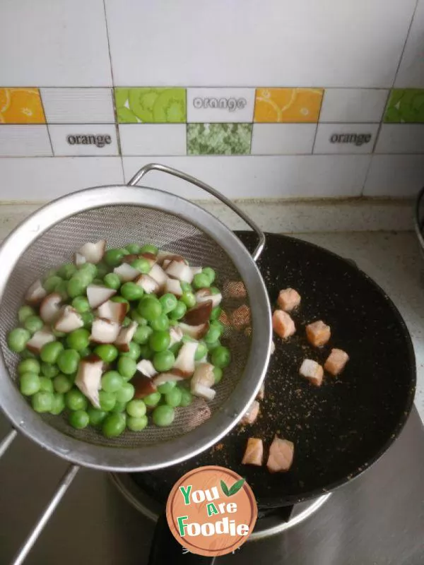 Salmon and diced peas