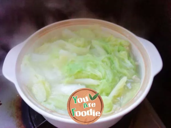 Noodles with mutton and cabbage in casserole