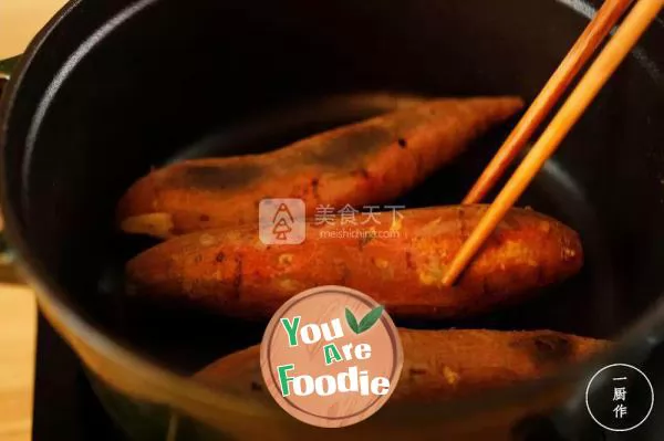 Super simple enamel pan roasted sweet potato in one kitchen as cast iron pan