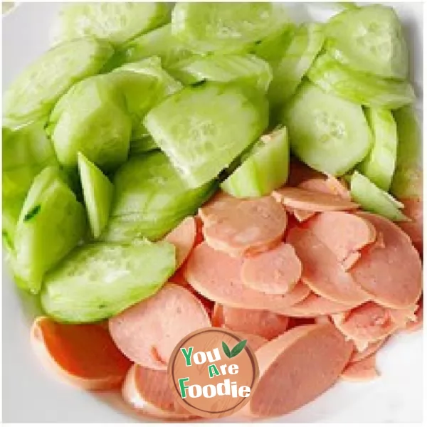 [fried ham slices with cucumber] - a refreshing home style dish