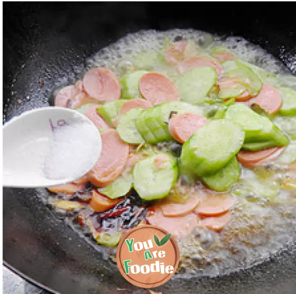 [fried ham slices with cucumber] - a refreshing home style dish