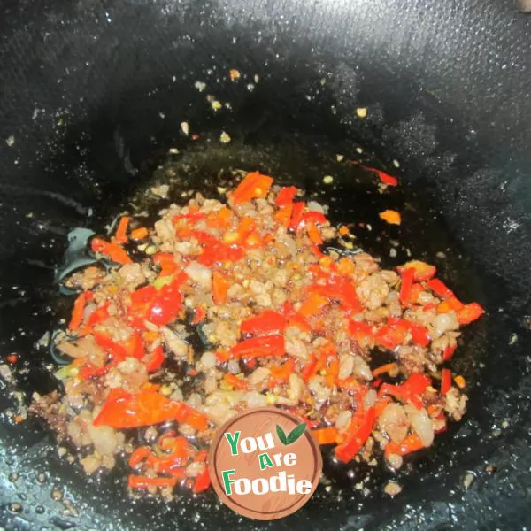 Fried minced pork with shredded pumpkin