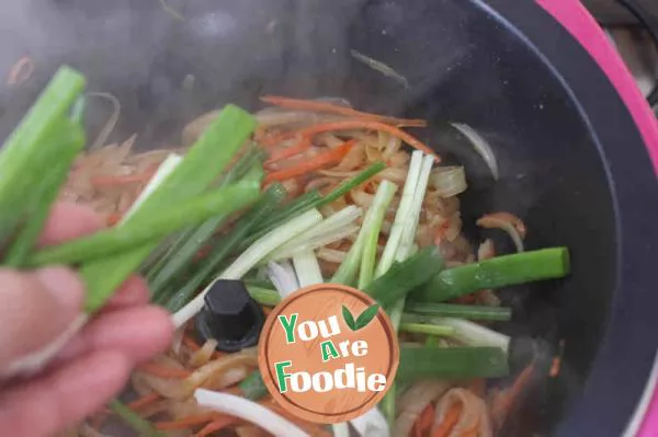 Black winter noodles with seasonal vegetables