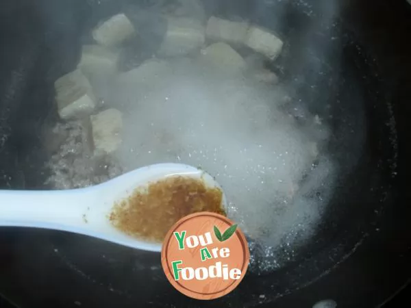 Watercress, minced meat, frozen tofu soup