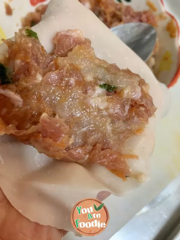 One mouthful of meat bun (wonton skin)