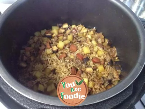 Stewed rice with potatoes in electric pressure cooker