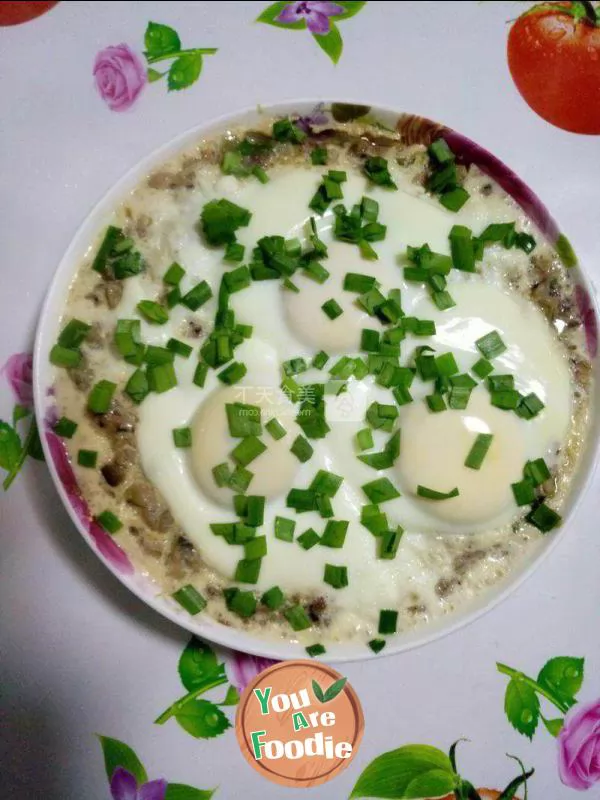 Steamed egg with minced meat and mushroom