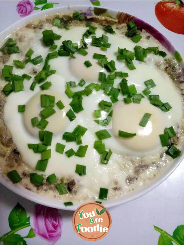 Steamed egg with minced meat and mushroom