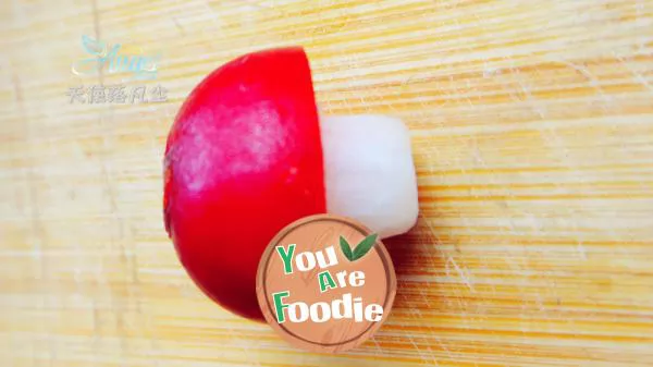 Plate decoration - cherry, radish and mushroom