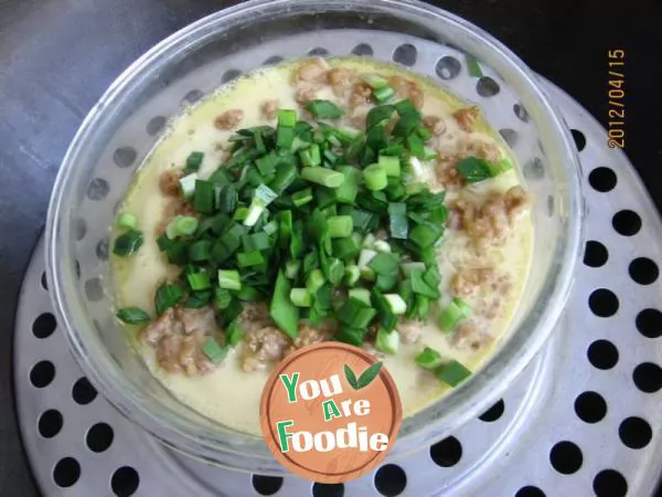 Steamed egg with minced pork and sea sausage