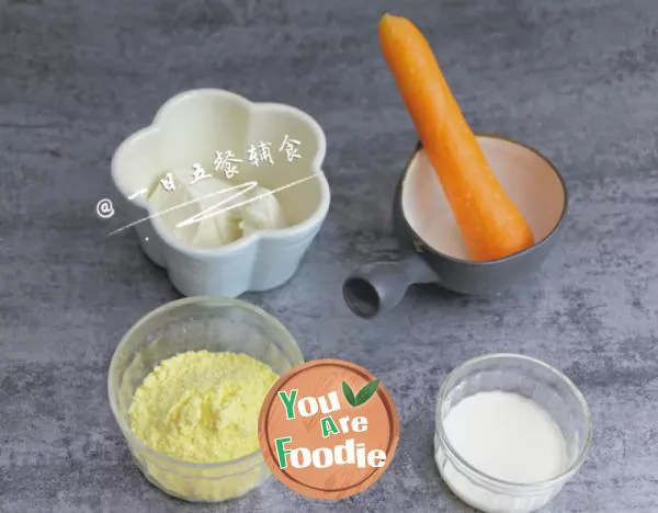 Tofu tortilla baby food supplement, carrot + corn flour + milk