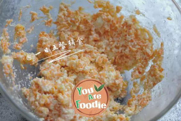 Tofu tortilla baby food supplement, carrot + corn flour + milk