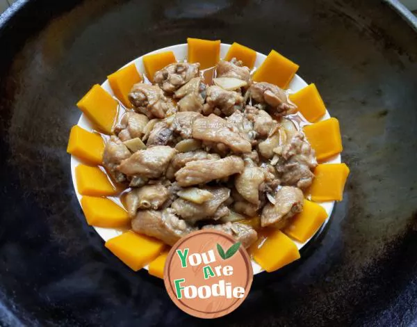 Steamed chicken with pumpkin