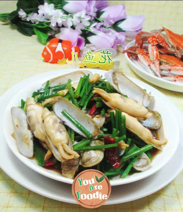 Fried-razor-clam-with-leek-flower