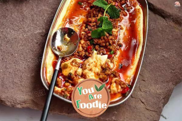 Steamed tofu with minced meat and eggs