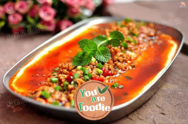 Steamed tofu with minced meat and eggs