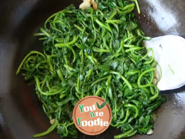 Fried watercress with garlic