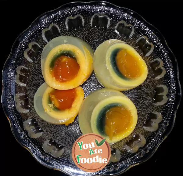 Preserved egg with pine flower and pepper