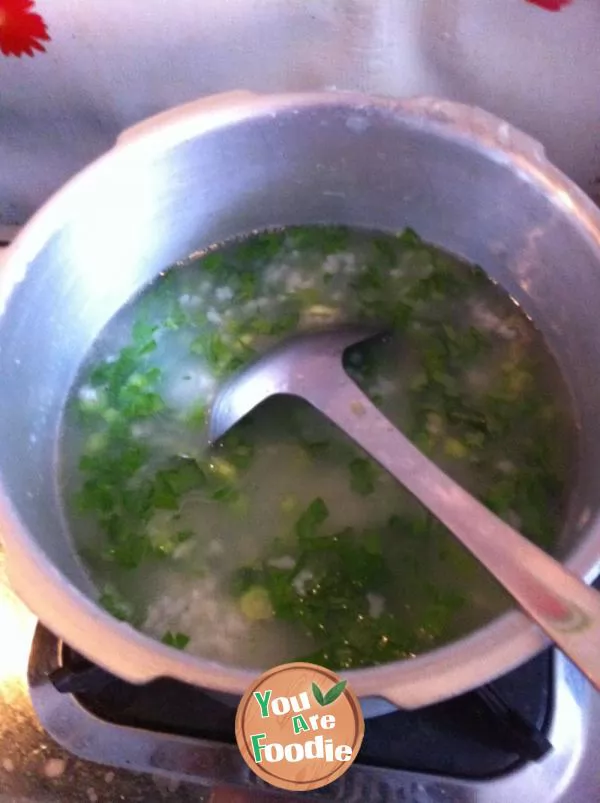 Congee with raw fish and spring vegetables