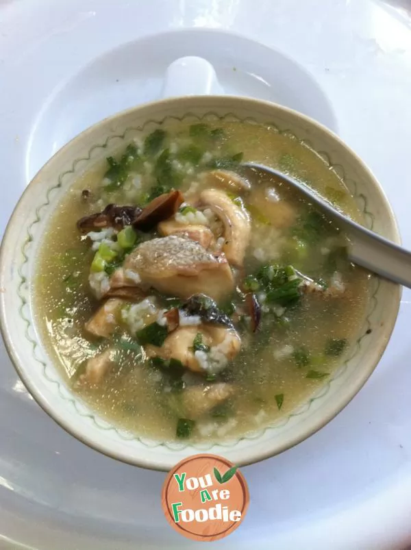 Congee with raw fish and spring vegetables