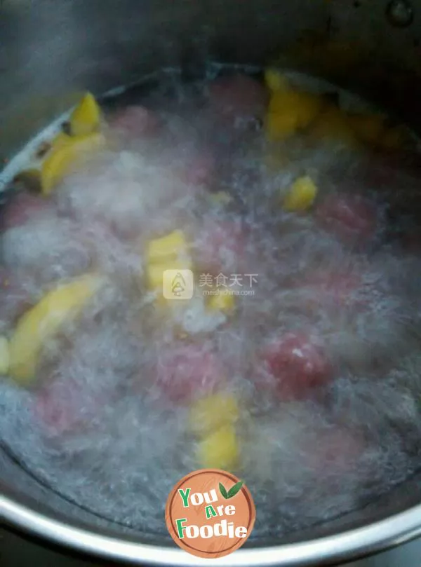 White fungus, purple potato and fruit dumplings