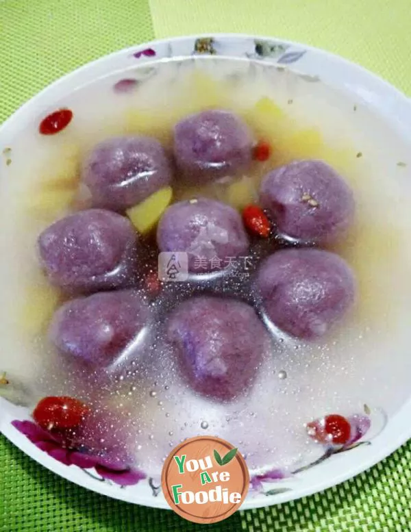 White fungus, purple potato and fruit dumplings