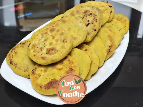 Three flavors of corn flour pancake (leek and egg, leek and pork, sesame brown sugar)