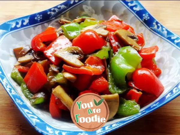 Braised double pepper with mushroom in oyster sauce