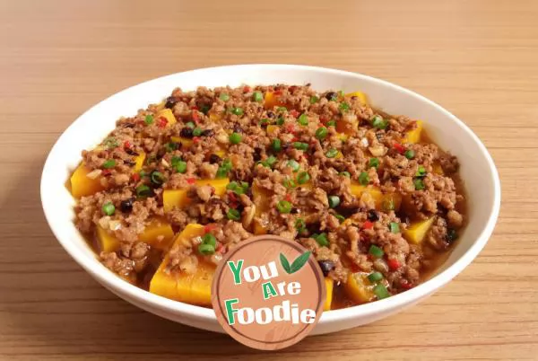 Steamed-pumpkin-with-minced-meat-and-black-bean-sauce