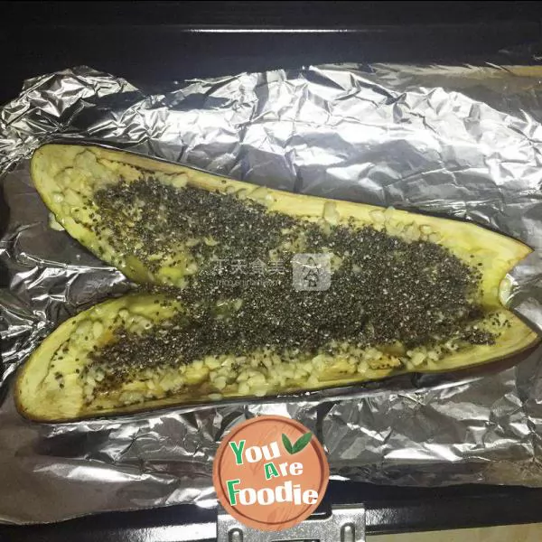 Roasted eggplant with chiya seeds and garlic