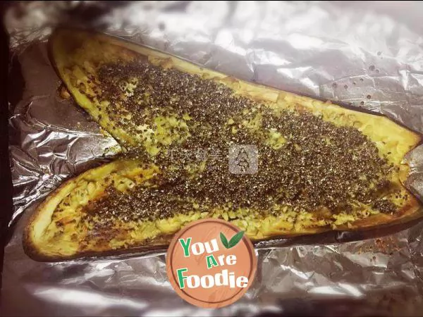 Roasted eggplant with chiya seeds and garlic
