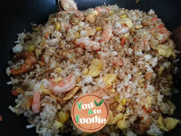 Home made fried rice with shrimp and corn