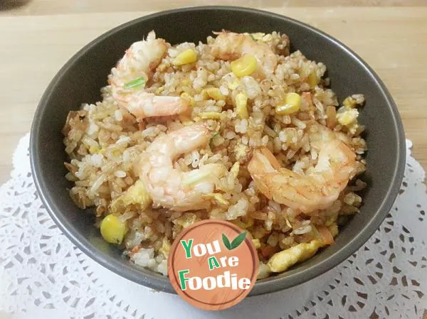 Home made fried rice with shrimp and corn