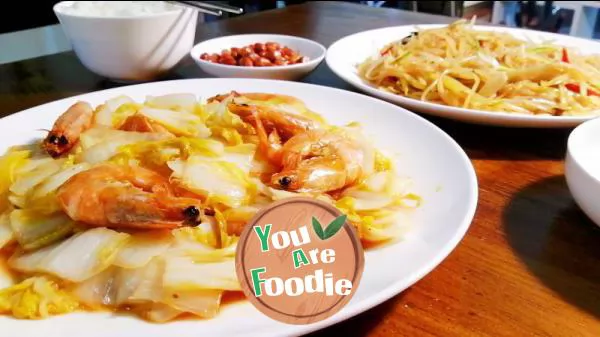 Stir fried baby cabbage with fresh shrimp
