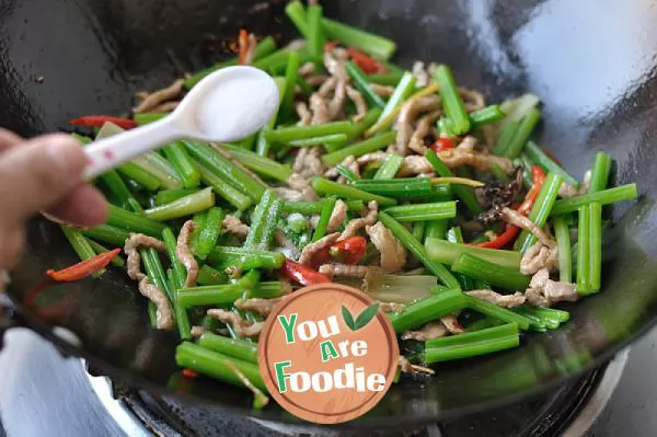 Shredded pork and celery