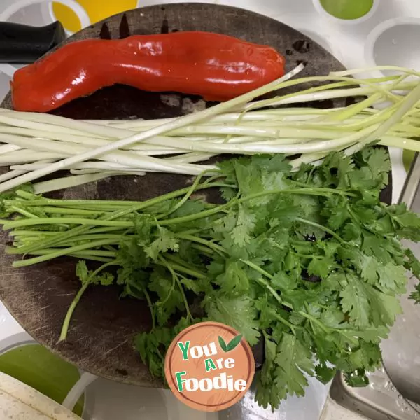 Fried beef with leek and coriander