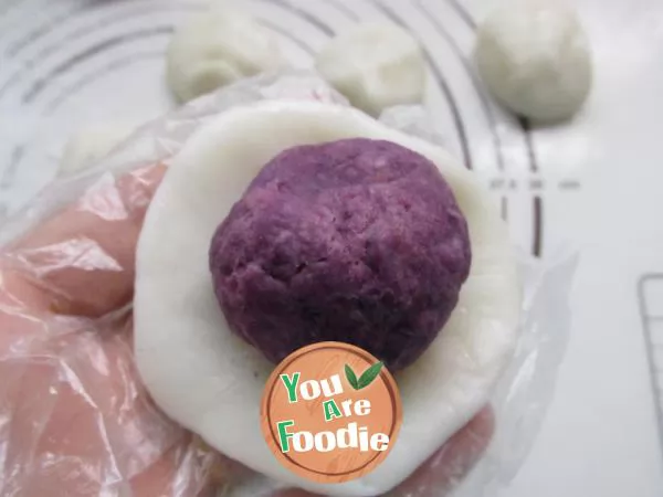 Colorful purple potato ice skin moon cake