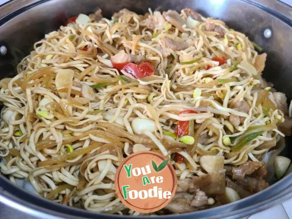 Braised Noodles with Pork Slices and Soybean Sprouts