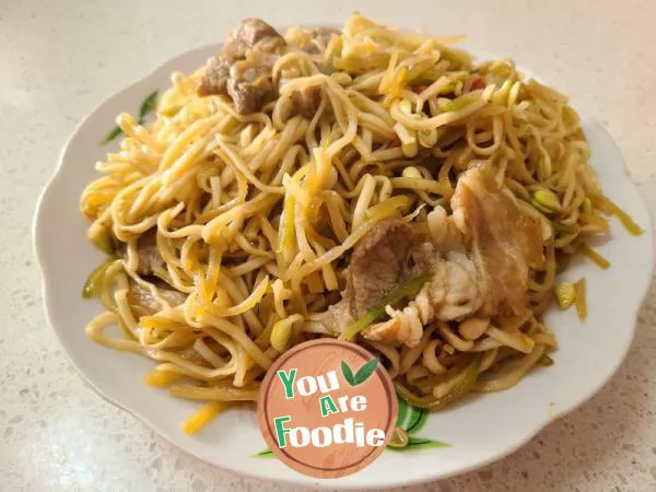 Braised Noodles with Pork Slices and Soybean Sprouts