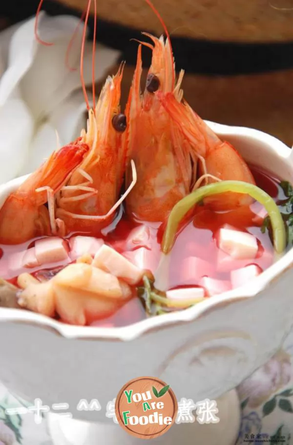 Cuttlefish, prawns and tofu soup