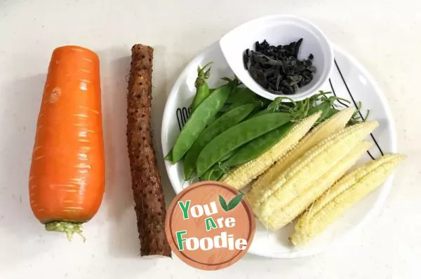 Stir fried seasonal vegetables with corn shoots