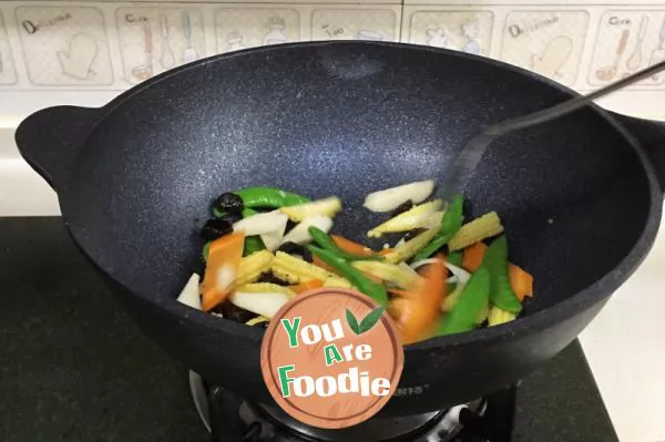 Stir fried seasonal vegetables with corn shoots