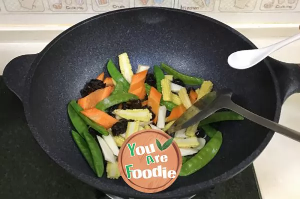 Stir fried seasonal vegetables with corn shoots