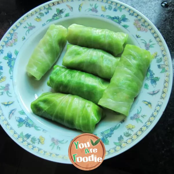 Pan fried green cabbage rolls