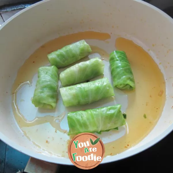 Pan fried green cabbage rolls