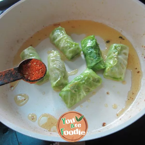 Pan fried green cabbage rolls